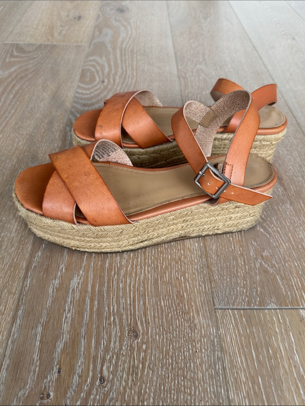 Express Women's Cognac Crisscross Wedge Sandals. Size 9.